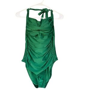 Smismivo Swimsuit Womens XL Green Ruched Halter One Piece Padded Lined Swim